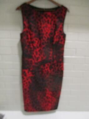 CACHE RED BLACK LEOPARD PRINT SLEEVELESS DRESS SIZE M